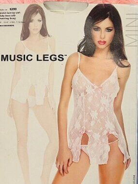 Music Legs stretch lace white top w/ pink bows and matching thong